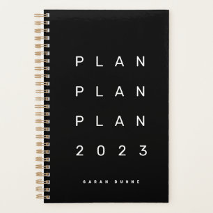 Trendy 2023 Modern Black Maandelijks niet-gedateer Planner