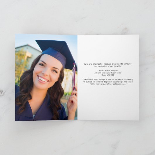 Trendy 2025 Afstuderen Foto Wit Script Gevouwen Aankondiging (Binnen)