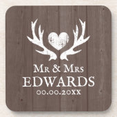 Trendy 2025 bruiloft  hertengewei bruin hout bier onderzetter (Voorkant)