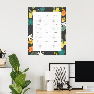 Trendy 2025 Houtskool Wilde Bloem 12 Maanden Kalen Poster