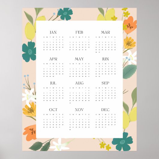 Trendy 2025 Peachy Wildflower 12 maanden Kalender Poster (Voorkant)