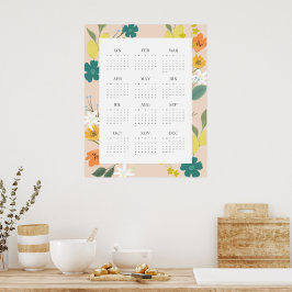 Trendy 2025 Perzik Wilde Bloemen 12 Maanden Agenda Poster