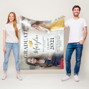 Trendy 2 foto afstudeergeschenk, naam & citaat-her fleece deken