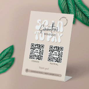 Trendy 2 QR Codes Scannen naar Betalen Retro Beige Reclamebord Met Voetstuk