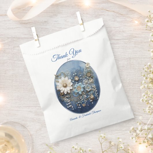 Trendy 3-D Blue Denim Print met kostuum sieraden Bedankzakje (Geknipt)