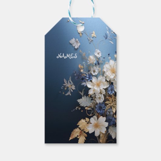 Trendy 3-D Blue Denim Print met kostuum sieraden Cadeaulabel (Voorkant)