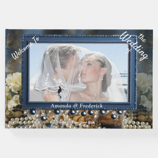 Trendy 3-D Blue Denim Print met kostuum sieraden Gastenboek (Voorkant)