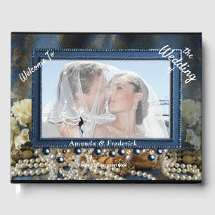 Trendy 3-D Blue Denim Print met kostuum sieraden Gastenboek
