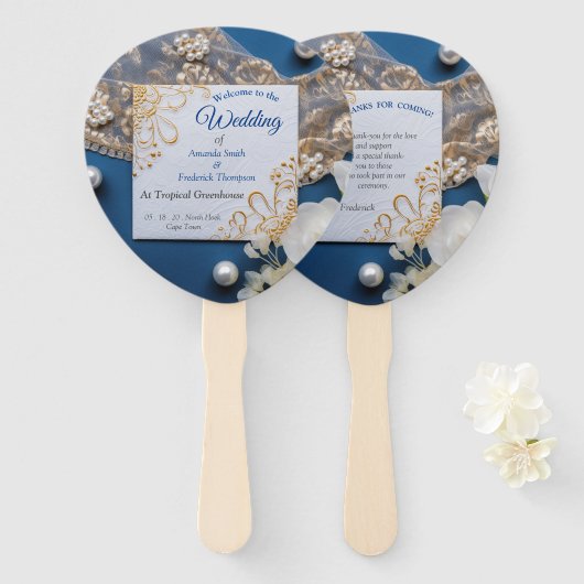 Trendy 3-D Denim Print met Kostuum Sieraden Handwaaier (Voorkant en achterkant)