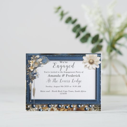 Trendy 3-D Denim Print met Kostuum Sieraden Uitnodiging Briefkaart (Staand voorkant)