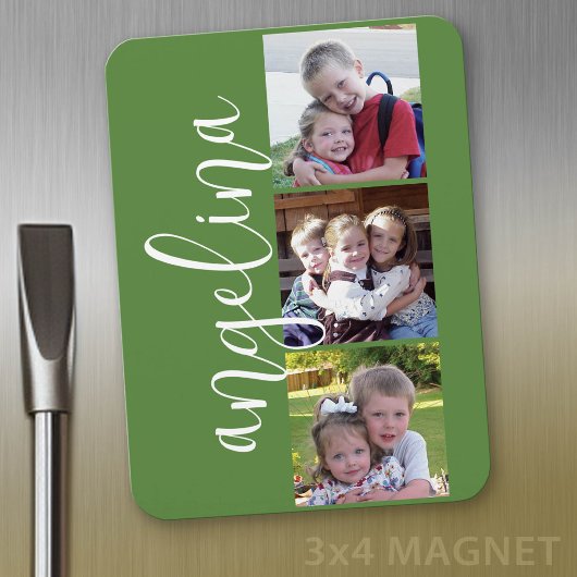 Trendy 3 foto collage aangepaste monogram magneet