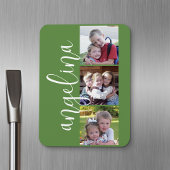 Trendy 3 foto collage aangepaste monogram magneet