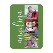 Trendy 3 foto collage aangepaste monogram magneet (Verticaal)