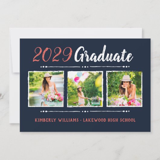 Trendy 3 Foto Collage Graduation Party Invitation Kaart (Voorkant)