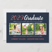 Trendy 3 Foto Collage Graduation Party Invitation Kaart (Voorkant)
