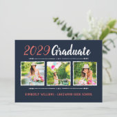 Trendy 3 Foto Collage Graduation Party Invitation Kaart (Staand voorkant)