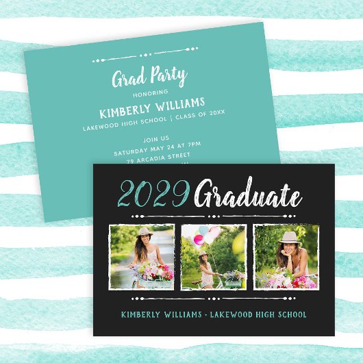 Trendy 3 Foto Collage Graduation Party Invitation Kaart