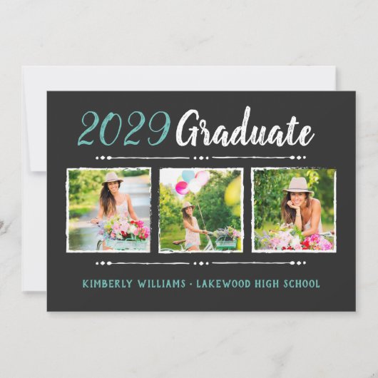 Trendy 3 Foto Collage Graduation Party Invitation Kaart (Voorkant)