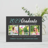 Trendy 3 Foto Collage Graduation Party Invitation Kaart (Staand voorkant)