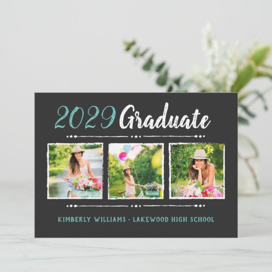Trendy 3 Foto Collage Graduation Party Invitation Kaart (Staand voorkant)