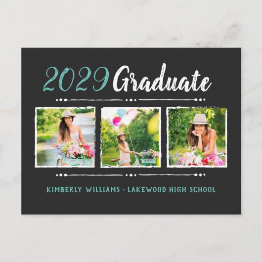 Trendy 3 Foto Collage Graduation Party Invitation Uitnodiging Briefkaart (Voorkant)