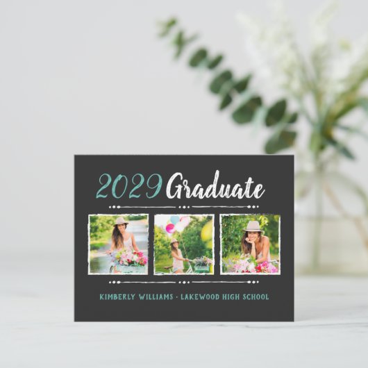 Trendy 3 Foto Collage Graduation Party Invitation Uitnodiging Briefkaart (Staand voorkant)