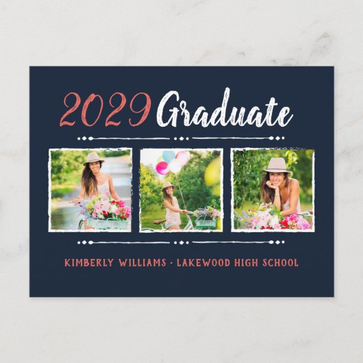 Trendy 3 Foto Collage Graduation Party Invitation Uitnodiging Briefkaart (Voorkant)