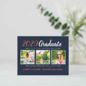 Trendy 3 Foto Collage Graduation Party Invitation Uitnodiging Briefkaart (Staand voorkant)