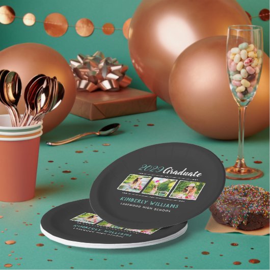 Trendy 3 Foto Collage Graduation Party Papieren Bordje (Multi)