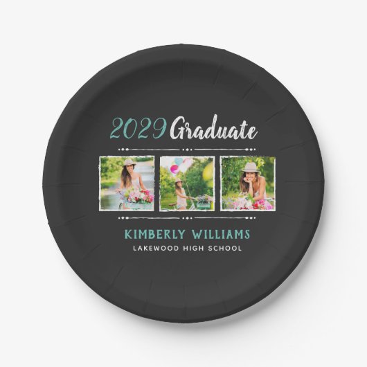 Trendy 3 Foto Collage Graduation Party Papieren Bordje (Voorkant)