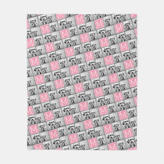 Trendy 3 Foto Collage Gray Pink Monogram Fleece Deken (Voorkant)