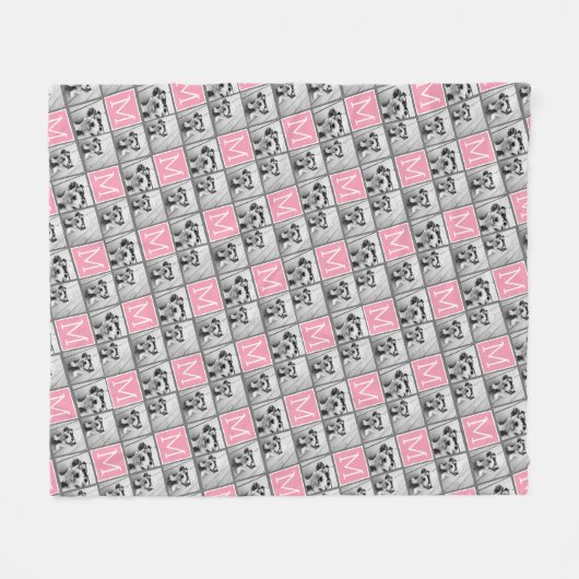 Trendy 3 Foto Collage Gray Pink Monogram Fleece Deken (Voorkant (Horizontaal))