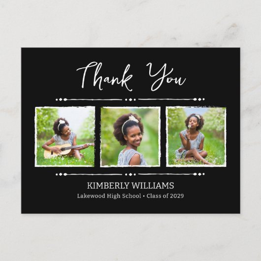 Trendy 3 fotocollage Afstuderen dank u Briefkaart (Voorkant)