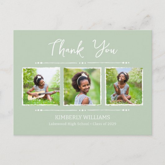 Trendy 3 fotocollage Afstuderen dank u Briefkaart (Voorkant)