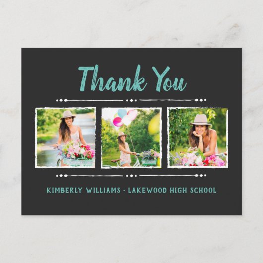 Trendy 3 fotocollage Afstuderen dank u Briefkaart (Voorkant)