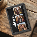 Trendy 3 foto's en Chunky Naam - Zwart Drievoud Portemonnee<br><div class="desc">Gebruik 3 vierkante foto's om een uniek en persoonlijk cadeau te creëer. Een eenvoudige zwarte achtergrond met drie foto's en naam. Als u de afbeeldingen wilt aanpassen,  klikt u op het gereedschap Aanpassen om wijzigingen aan te brengen.</div>