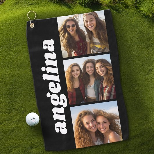 Trendy 3 foto's en Chunky Naam - Zwart Golfhanddoek