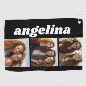 Trendy 3 foto's en Chunky Naam - Zwart Golfhanddoek (Horizontaal)