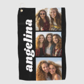 Trendy 3 foto's en Chunky Naam - Zwart Golfhanddoek (Voorkant)
