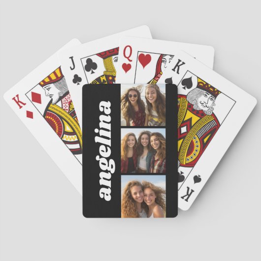 Trendy 3 foto's en Chunky Naam - Zwart Pokerkaarten (Achterkant)