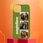 Trendy 3 foto's en naam - avocado groen iPhone 15 case<br><div class="desc">Gebruik 3 vierkante foto's om een uniek en persoonlijk cadeau te creëer. Een eenvoudige groene achtergrond met drie foto's en naam. Als u de afbeeldingen wilt aanpassen,  klikt u op het gereedschap Aanpassen om wijzigingen aan te brengen.</div>