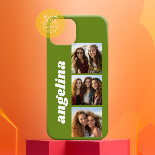 Trendy 3 foto's en naam - avocado groen iPhone 15 case