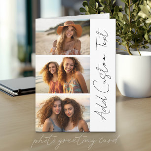 Trendy 3 foto's zwart-wit moderne script naam kaart