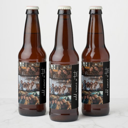 Trendy 3 Foto's zwart-wit moderne scriptnaam Bier Etiket (Flessen)