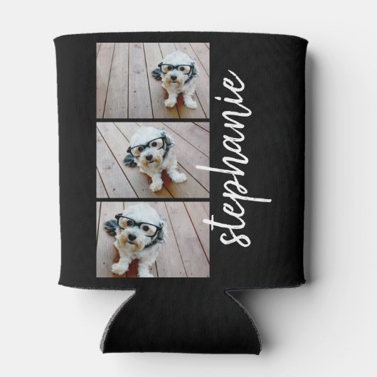 Trendy 3 Foto's zwart-wit moderne scriptnaam Blikjeskoeler (Achterkant)