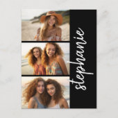 Trendy 3 Foto's zwart-wit moderne scriptnaam Briefkaart (Voorkant)