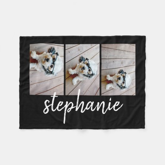 Trendy 3 Foto's zwart-wit moderne scriptnaam Fleece Deken (Voorkant (Horizontaal))
