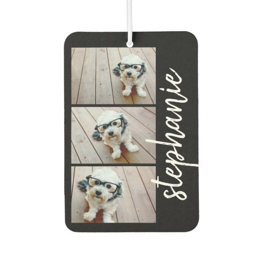 Trendy 3 Foto's zwart-wit moderne scriptnaam Luchtverfrisser (Voorkant)