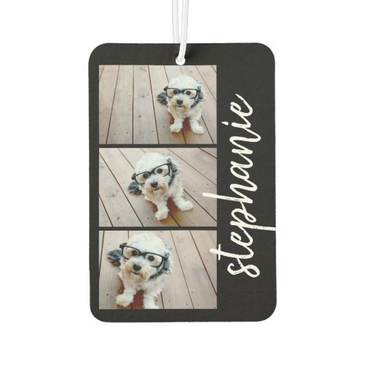 Trendy 3 Foto's zwart-wit moderne scriptnaam Luchtverfrisser (Achterkant)