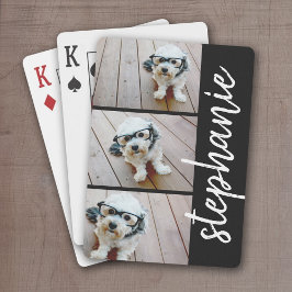 Trendy 3 Foto's zwart-wit moderne scriptnaam Pokerkaarten